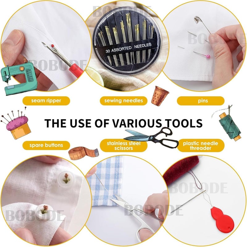 Bobode Sewing Sets & Kits Mini Travel Sewing Kit Floral Pattern Sewing Set Professional Basic Sewing Supplies Printing Carry Sewing Kit for Adults, Emergency, Home Beginners - Image 5